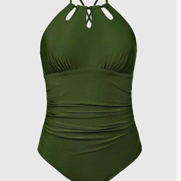Green one piece keyhole swimsuit - Picture 4 of 8